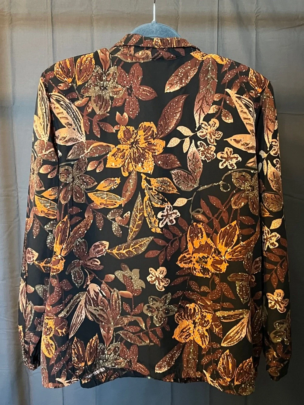 Blair Vintage Black Jacket with Brown & Gold Leaf Print, Size XL - Picture 4 of 4
